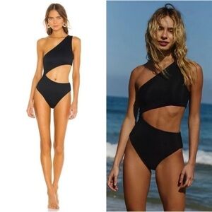 Beach Riot Celine One-Shoulder Black Swimsuit L